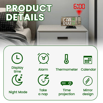 Projection digital alarm clock 180 ° arm projection LED alarm clock multifunctional USB plug in projector desktop LED clock    Home Decor Supply | Online Retail | ShoreShopper.com