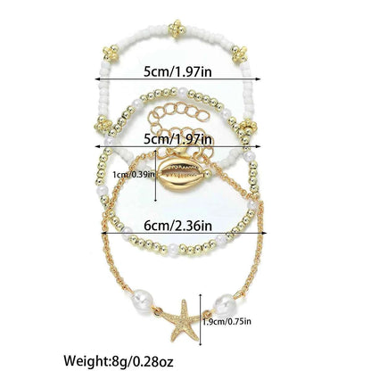 3Pcs Summer Shell Bracelet Set for Women Bohemia Starfish Charm Pearl Seed Beads Party Summer Beach Jewelry Pulseras Mujer