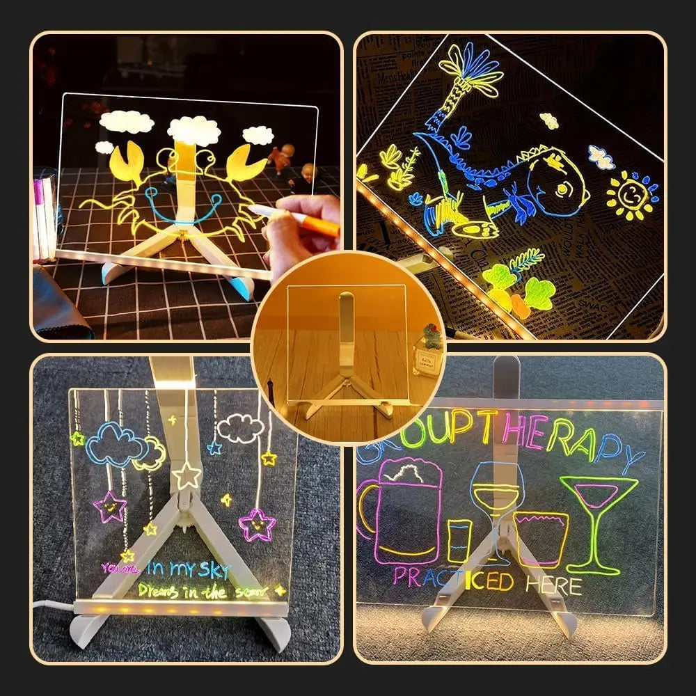 LED Note Board With Night Light 7 Colors Pen Acrylic Message Board DIY Children‘s Illuminated Drawing Board Kids Birthday Gift - ShoreCo.Shop