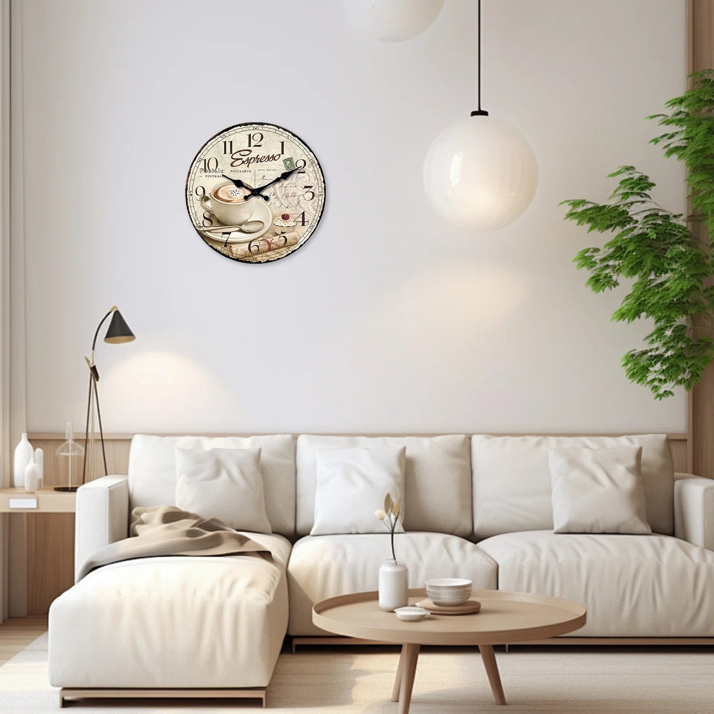 European Retro Coffee Cup Pattern Wooden Wall Clock for Living Room, Bedroom, Kitchen, Home Decoration, Silent Quartz Clock, Holiday Gift, 10 Inches, 12 Inches (No Battery)    Home Decor Supply | Online Retail | ShoreShopper.com