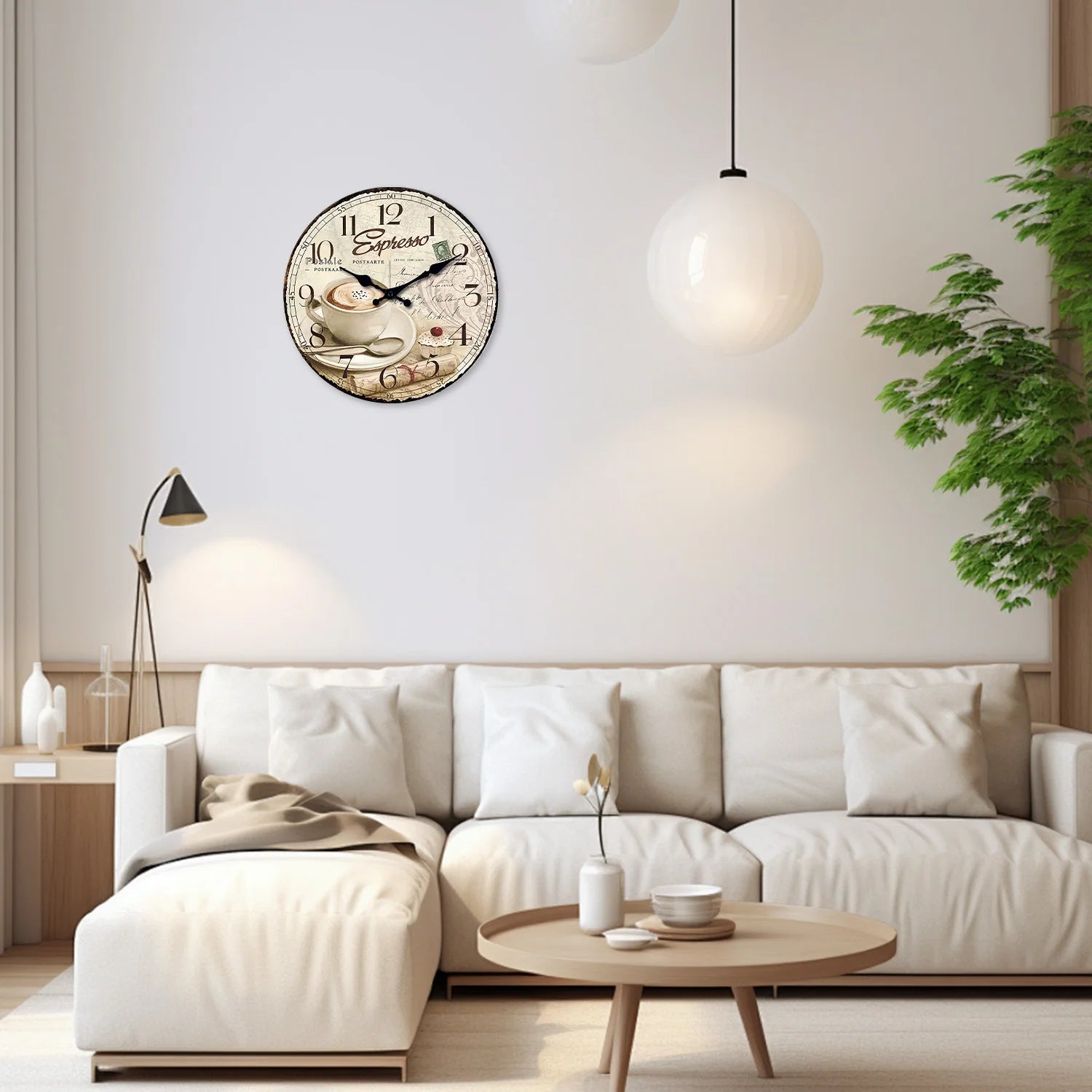 European Retro Coffee Cup Pattern Wooden Wall Clock for Living Room, Bedroom, Kitchen, Home Decoration, Silent Quartz Clock, Holiday Gift, 10 Inches, 12 Inches (No Battery)    Home Decor Supply | Online Retail | ShoreShopper.com