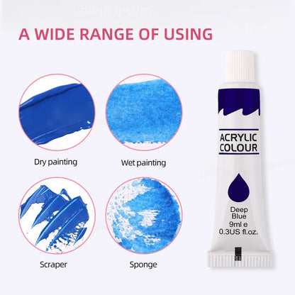 12 Color Acrylic Paint Set 9ml Tubes Waterproof Art Supplies for Beginner Artists DIY Painting on Canvas Wall Art Craft Projects    Home Decor Supply | Online Retail | ShoreShopper.com