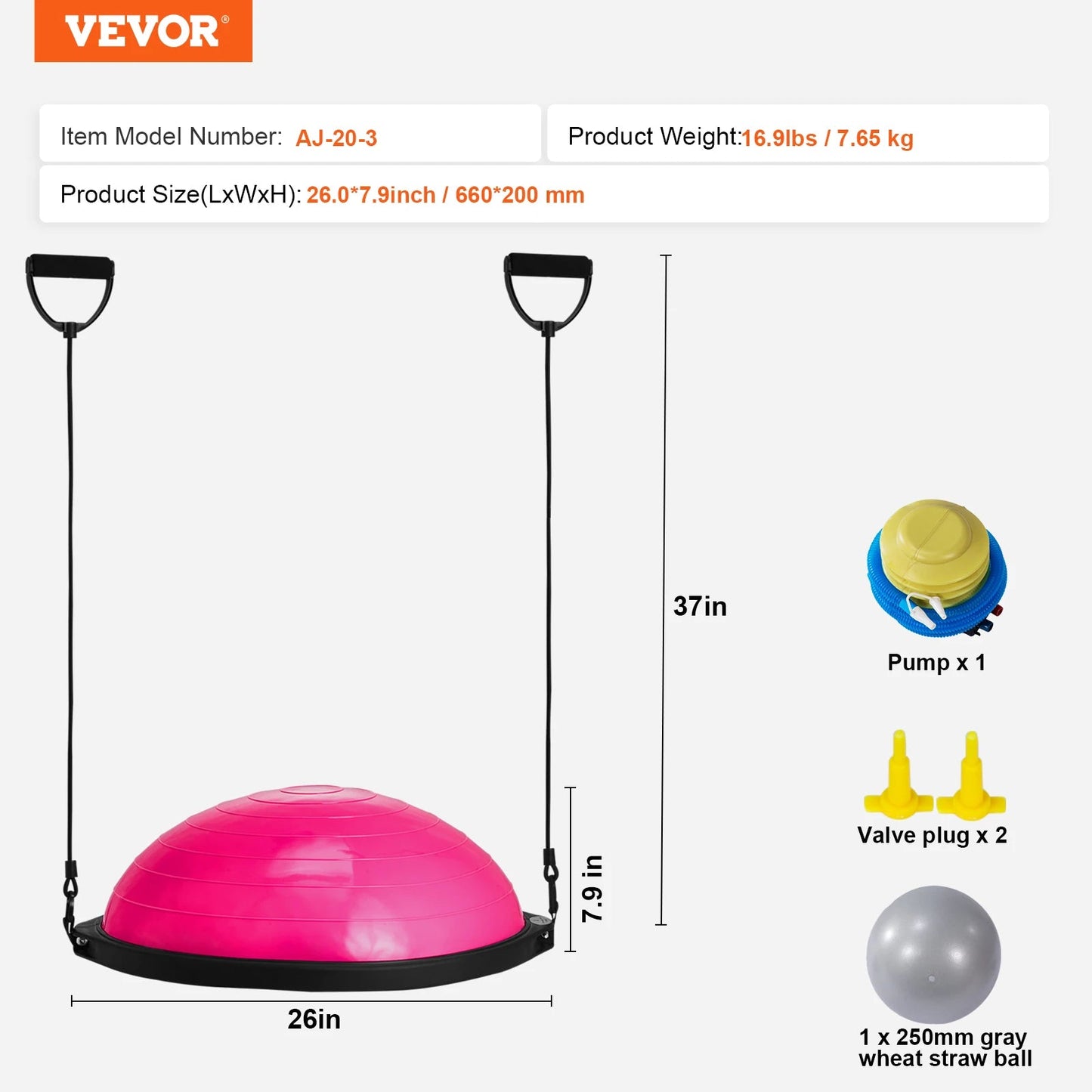SucceBuy 23/26 inch Half Exercise Ball Trainer Balance Ball Trainer 660lbs Capacity Stability Ball Yoga Ball w/ Resistance Bands    Home Decor Supply | Online Retail | ShoreShopper.com