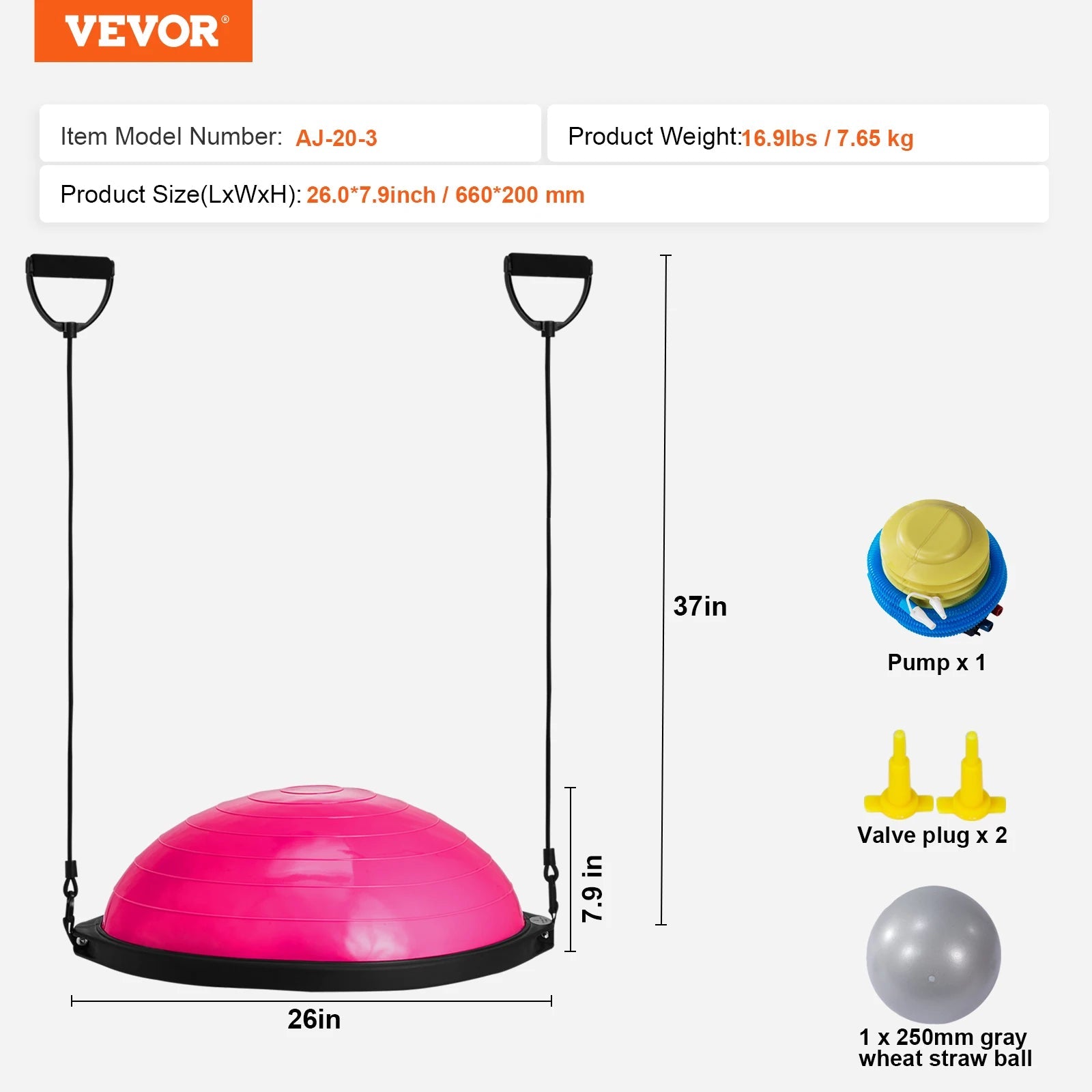 SucceBuy 23/26 inch Half Exercise Ball Trainer Balance Ball Trainer 660lbs Capacity Stability Ball Yoga Ball w/ Resistance Bands    Home Decor Supply | Online Retail | ShoreShopper.com