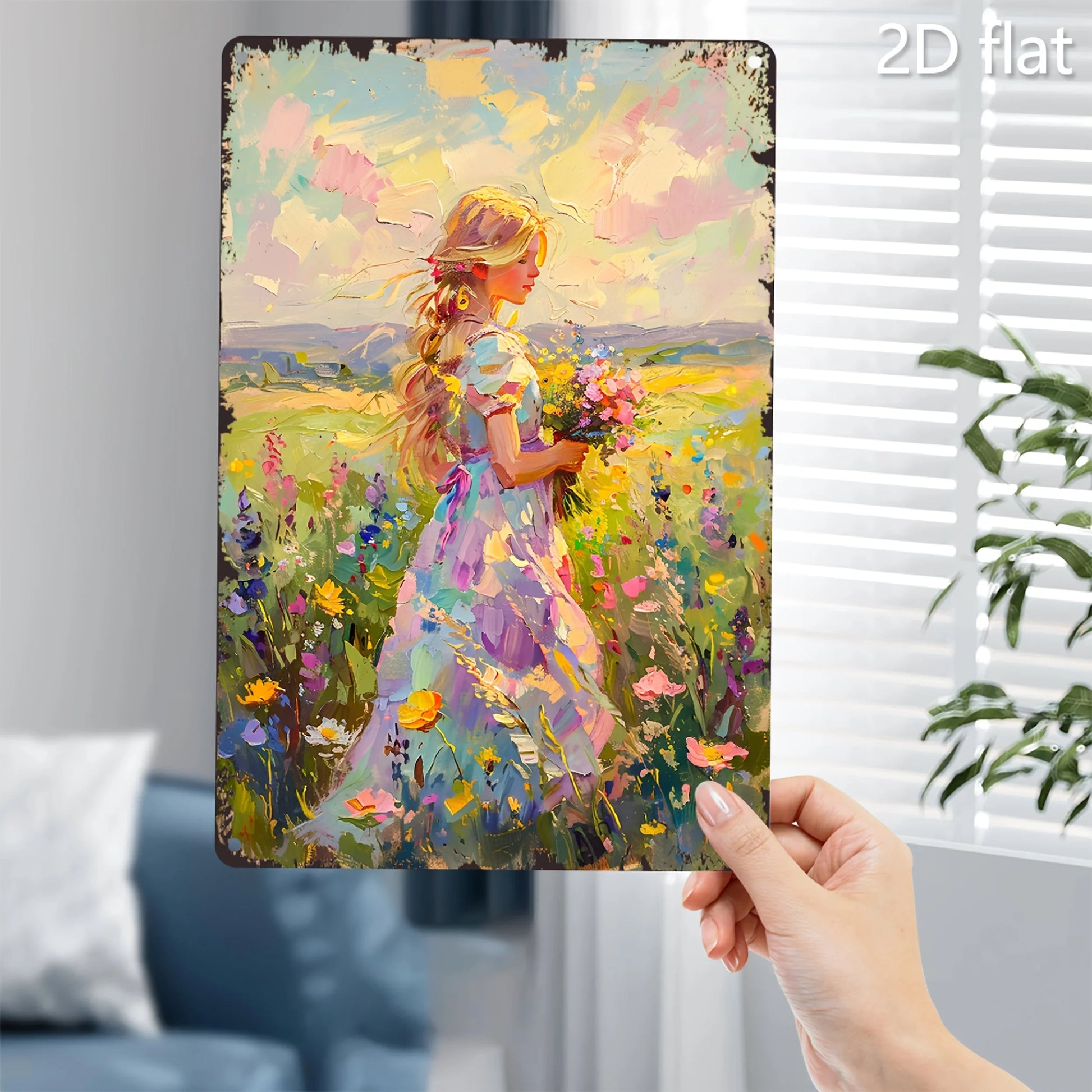 Vibrant Floral Scene 2D Flat Wall Art - Blonde Woman & Wildflowers Metal Sign, 8x12 Inch Indoor/Outdoor Decor    Home Decor Supply | Online Retail | ShoreShopper.com