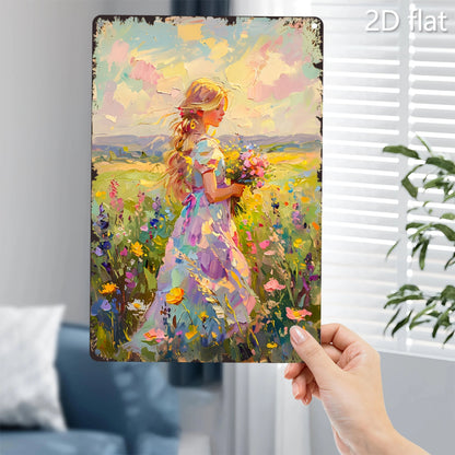 Vibrant Floral Scene 2D Flat Wall Art - Blonde Woman & Wildflowers Metal Sign, 8x12 Inch Indoor/Outdoor Decor    Home Decor Supply | Online Retail | ShoreShopper.com