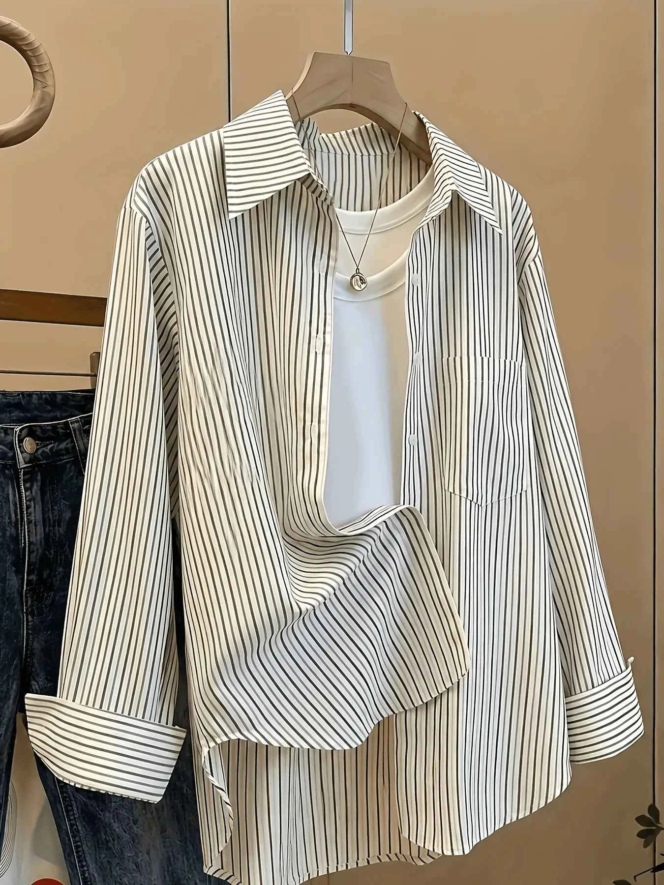 Women's Fashion Elegant and Minimalist Striped Shirt for Office Wear and Casual Styling