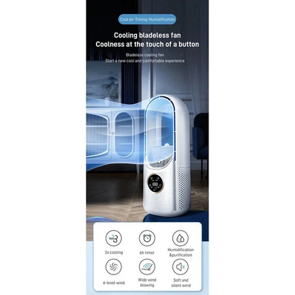 Portable USB Air Cooler Leafless Electric Fan 6 Speed Silent Timer Air Conditioner Cooling Fan Humidifier Conditioning Fan - ShoreCo.Shop