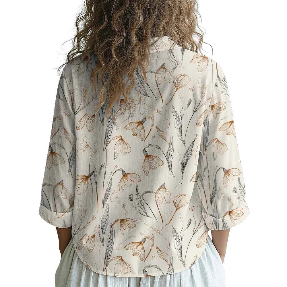 Women Luxury Floral Shirt Gradient Printed Blouse Elegant Button Up Long Sleeve Shirt for Office Casual Spring Summer Trend