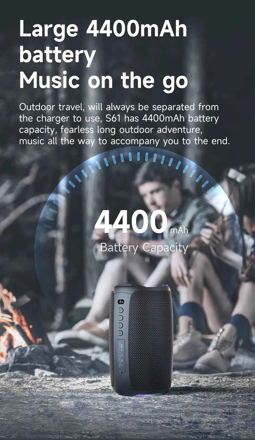 S61 Bluetooth Speaker,with IPX6 Waterproof Protection and Outdoor Bass Sound for Backyard and Beach Party,10W Loudspeaker
