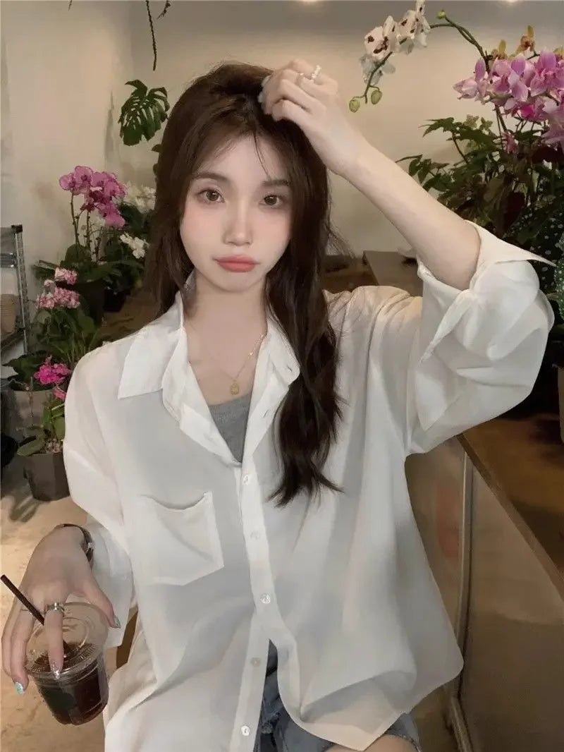 Sunscreen Shirt for Women in Summer New Polo Collar French Unique Loose Solid Color Long-sleeved Top Trendy    Home Decor Supply | Online Retail | ShoreShopper.com