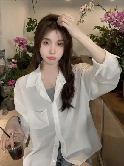Sunscreen Shirt for Women in Summer New Polo Collar French Unique Loose Solid Color Long-sleeved Top Trendy    Home Decor Supply | Online Retail | ShoreShopper.com