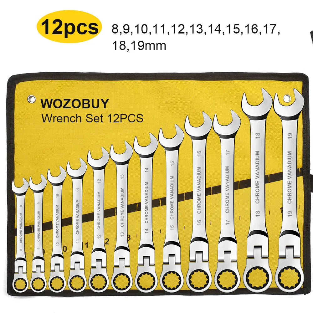 Ratcheting Combination Wrench Set, 6-22mm Metric Flex Head Ratcheting Wrench, Chrome Vanadium Steel Spanner with Bag    Home Decor Supply | Online Retail | ShoreShopper.com