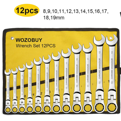 Ratcheting Combination Wrench Set, 6-22mm Metric Flex Head Ratcheting Wrench, Chrome Vanadium Steel Spanner with Bag    Home Decor Supply | Online Retail | ShoreShopper.com