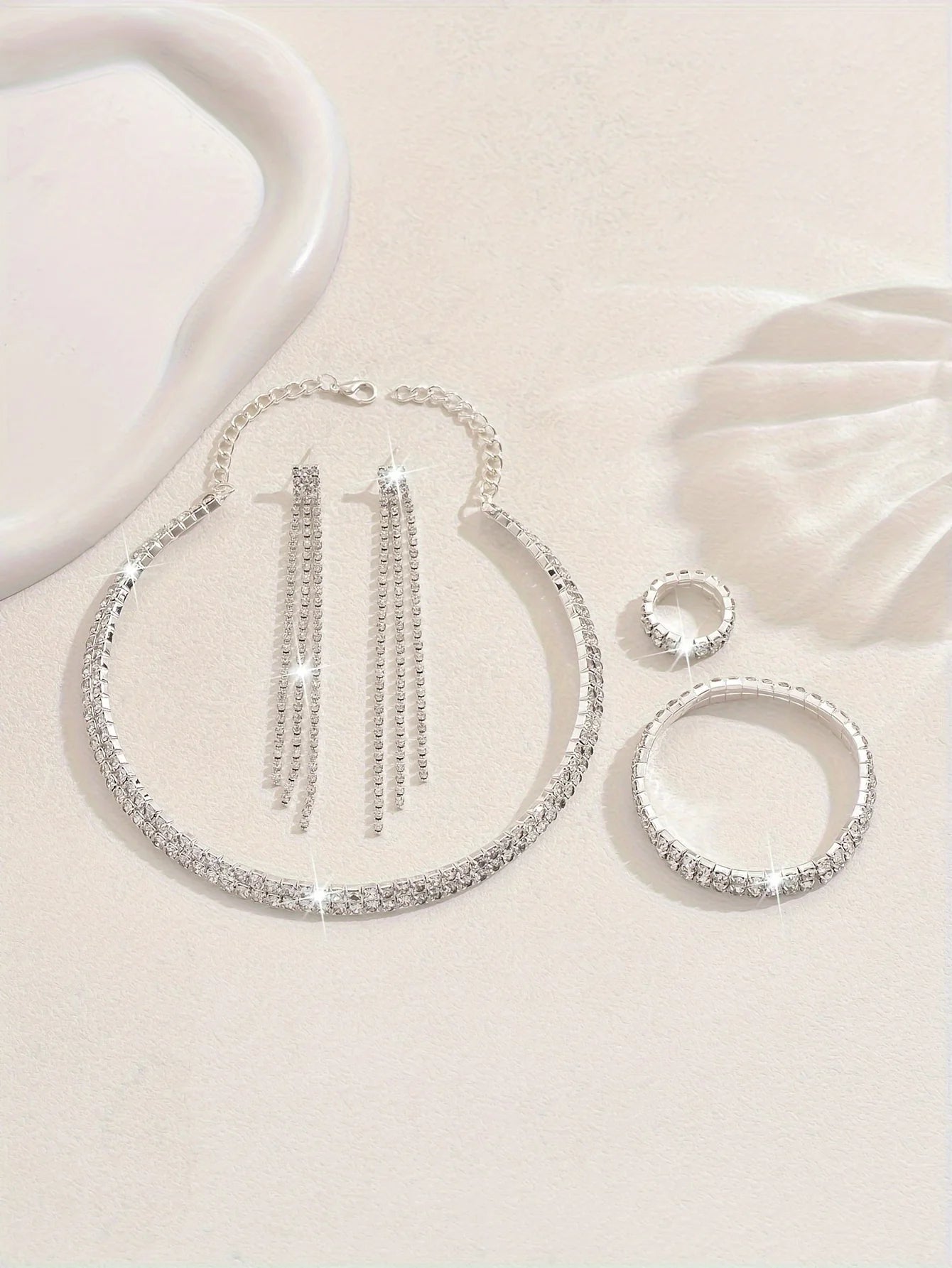 5pcs Luxurious Rhinestone Jewelry Set for Women,Choker, Earrings, Stretch Bracelet & Ring for Weddings, Banquets & Parties    Home Decor Supply | Online Retail | ShoreShopper.com
