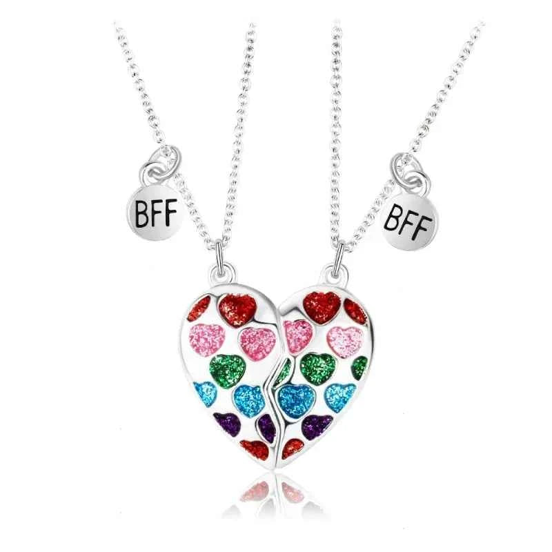 Cute 2 Pcs BFF Necklace Heart Pendant Best Friend Necklace Fashion Couple Chain Necklace Children Friendship Jewelry