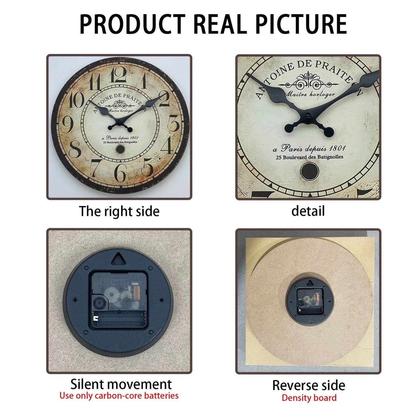Retro“ Antoine De Praiteon a Paris Dehuis1801” Pattern Wooden Wall Clock Living Room Bedroom Kitchen Home Decoration Wall Clock Silent Quartz Clock Holiday Gift 10 Inches 12 Inches 14 Inches 16inch (Without Battery)    Home Decor Supply | Online Retail | ShoreShopper.com
