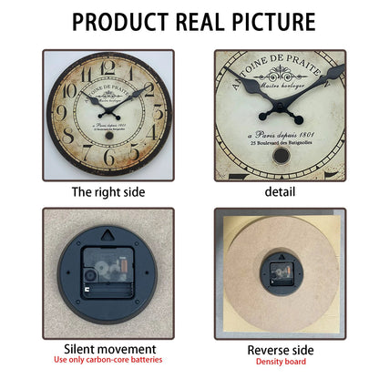 Retro“ Antoine De Praiteon a Paris Dehuis1801” Pattern Wooden Wall Clock Living Room Bedroom Kitchen Home Decoration Wall Clock Silent Quartz Clock Holiday Gift 10 Inches 12 Inches 14 Inches 16inch (Without Battery)    Home Decor Supply | Online Retail | ShoreShopper.com