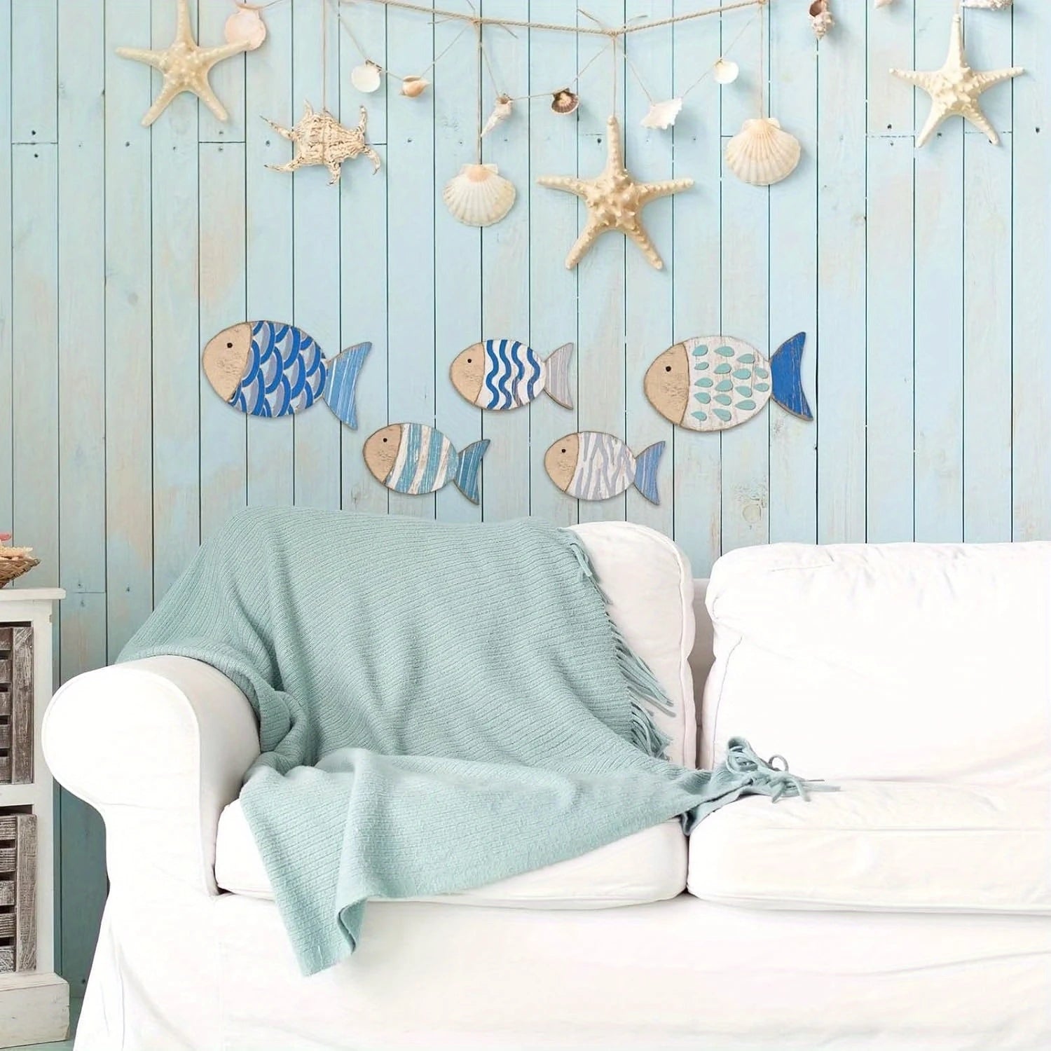 2D Wooden Fish Nautical Walls Beach Art Walls Hang Decorated Marine Themed Retro blue Fish Family Bathroom Pendants Gifts    Your Coastal Marketplace | Shoreshopper.com