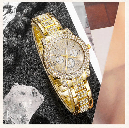 Women's Quartz Watch Gold Luxury Women Ring Necklace Earring Rhinestone Fashion Wristwatch Casual Ladies Watches Jewelry Set    Home Decor Supply | Online Retail | ShoreShopper.com