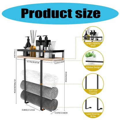 Wood and Iron Bathroom Shelf Rectangle Shape Rust Proof Shower Shelf Large Capacity Space Saving Wall Mounted Shelf    Home Decor Supply | Online Retail | ShoreShopper.com