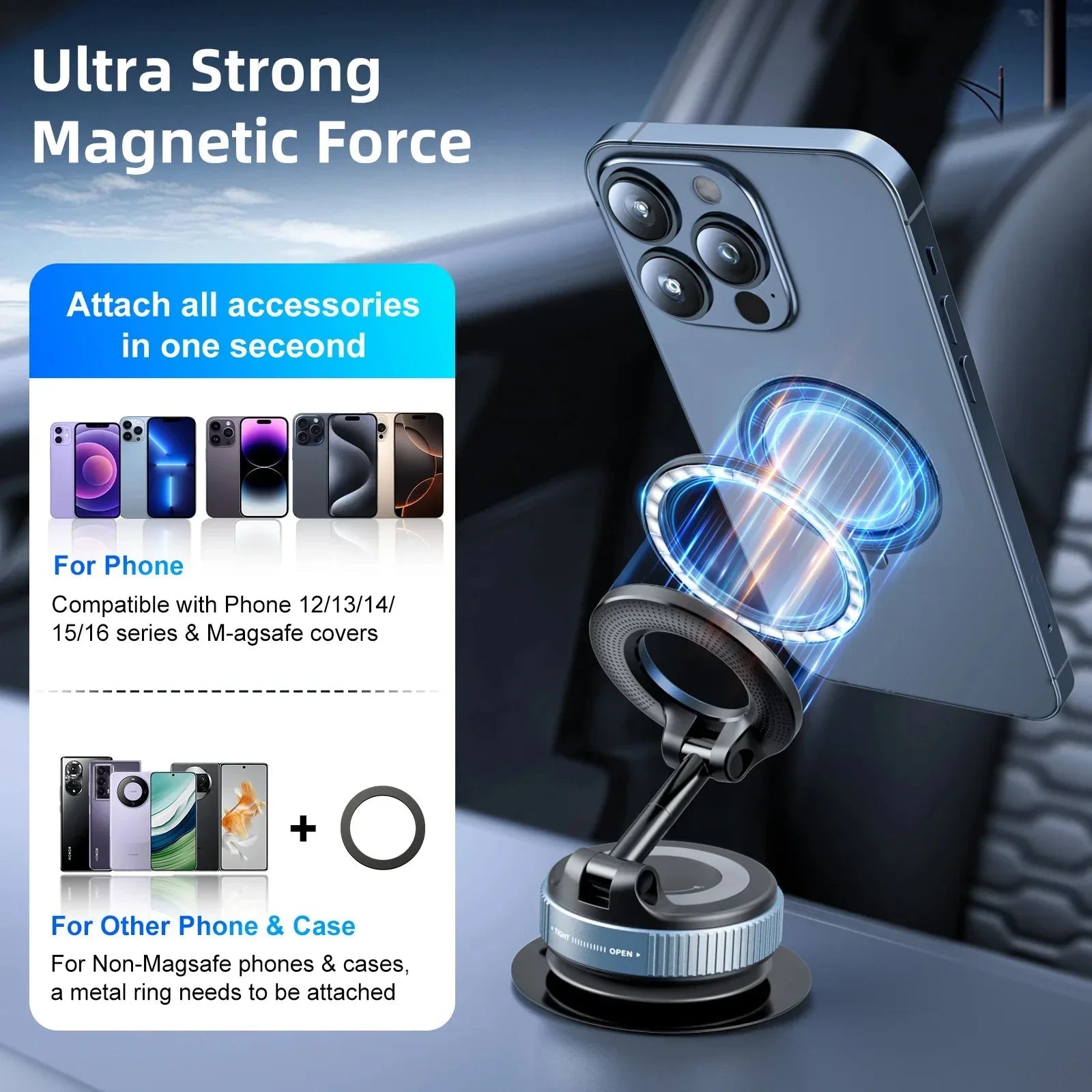 Car Mount Electric Vacuum Magnetic Holder Foldable Strong Suction Stand For Cell Phone For iphone 12 13 14 15 16 Live Streaming    Home Decor Supply | Online Retail | ShoreShopper.com