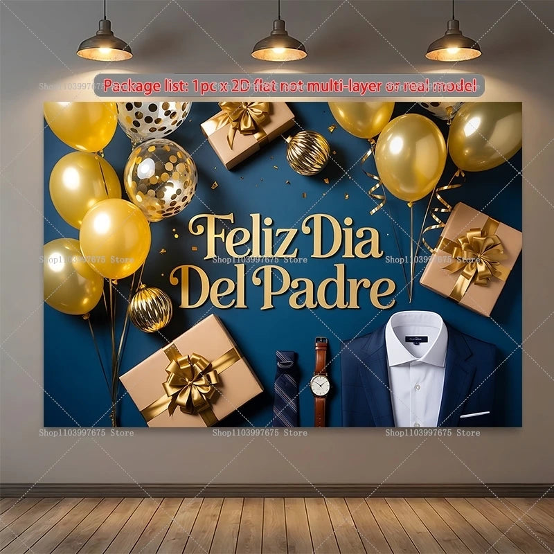 2D Feliz Dia del Padre Backdrops Father's Day Party Decor Photography Background Banner Studio Booth Props Party Supplies