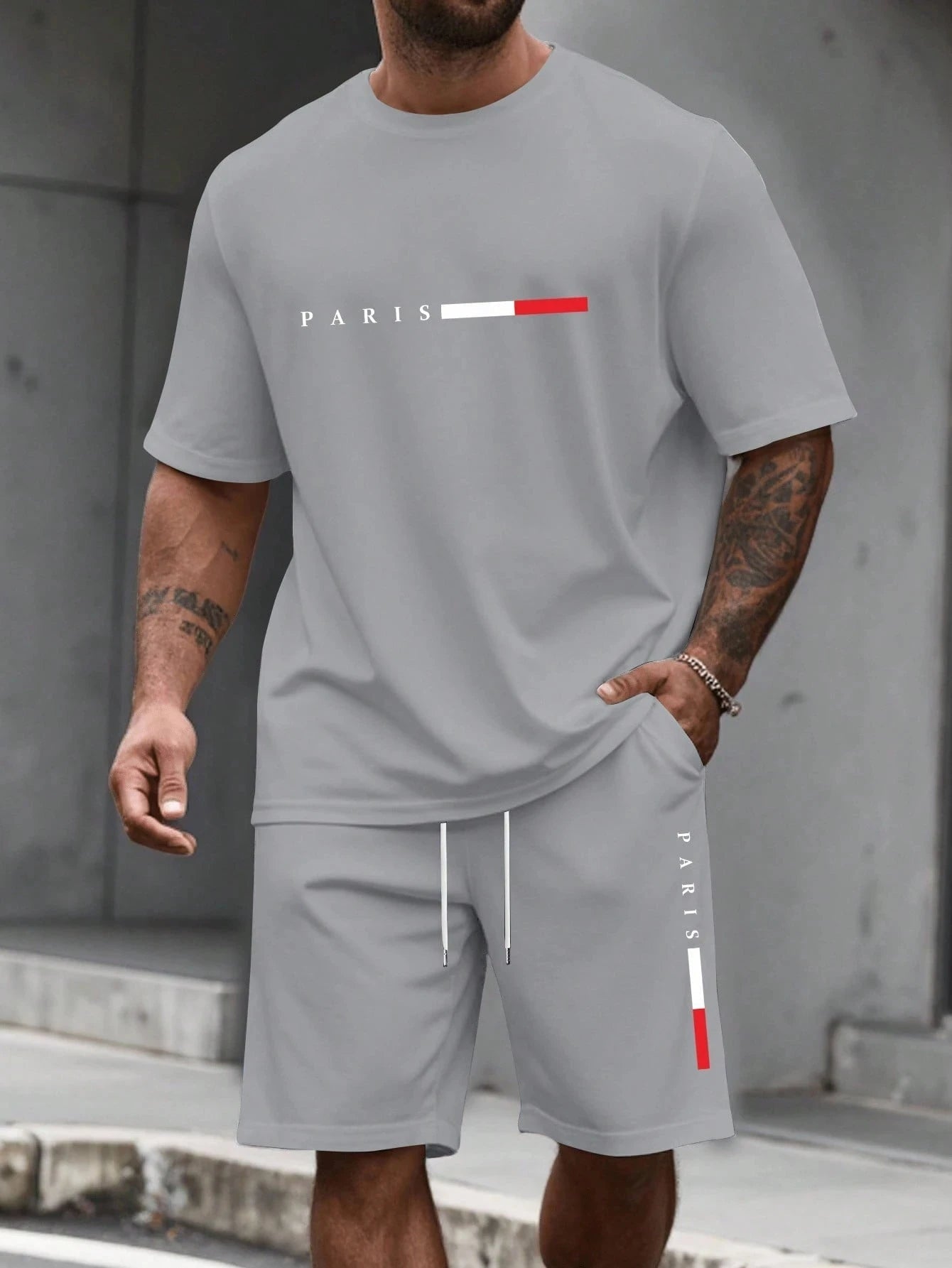 Paris Letter Print Men Spring and Summer Two Pieces Set Casual Round Neck Short Sleeve T-shirt Shorts Sport Suit Print Clothing    Home Decor Supply | Online Retail | ShoreShopper.com