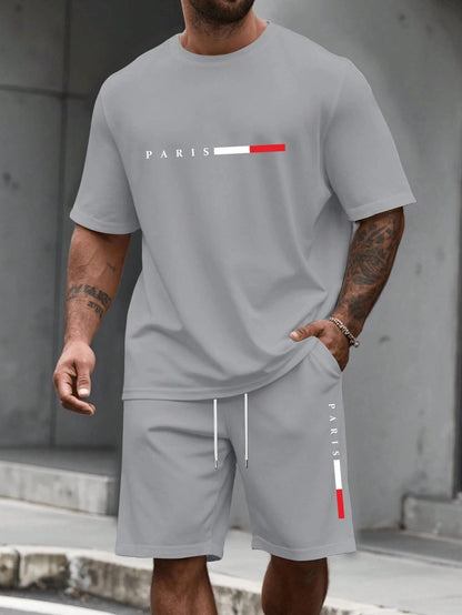 Paris Letter Print Men Spring and Summer Two Pieces Set Casual Round Neck Short Sleeve T-shirt Shorts Sport Suit Print Clothing    Home Decor Supply | Online Retail | ShoreShopper.com