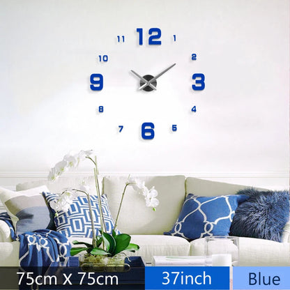 Fashion 3D Mediterranean style big size blue wall clock mirror sticker DIY brief living room decor meetting room wall clock    Home Decor Supply | Online Retail | ShoreShopper.com