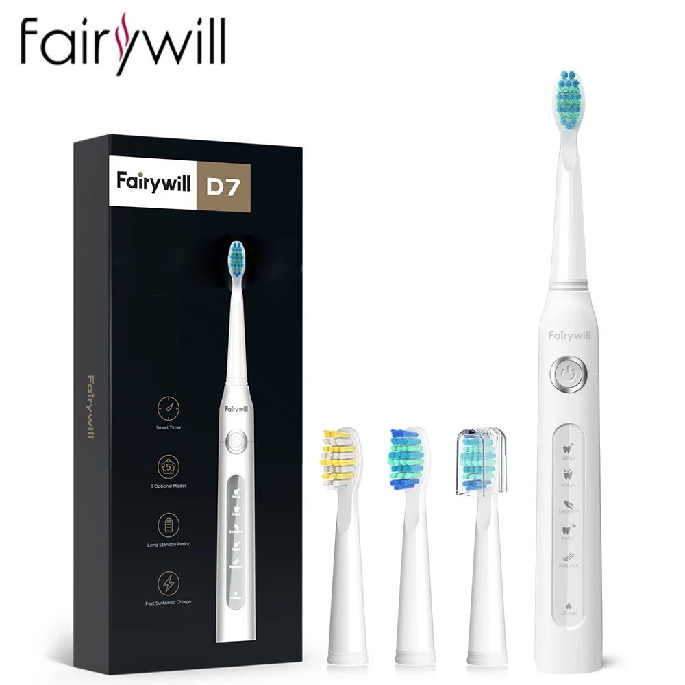 Fairywill Electric Sonic Toothbrush FW-507 USB Charge Rechargeable Adult Waterproof Electronic Tooth Brushes Replacement Heads s - ShoreCo.Shop