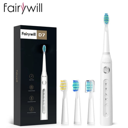 Fairywill Electric Sonic Toothbrush FW-507 USB Charge Rechargeable Adult Waterproof Electronic Tooth Brushes Replacement Heads s - ShoreCo.Shop