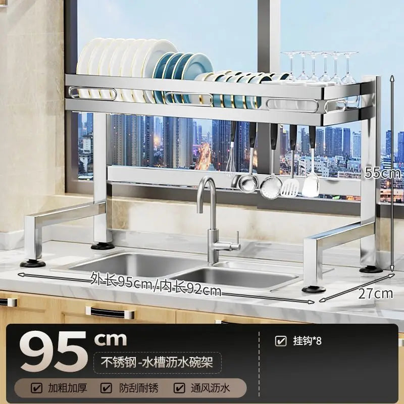 Stainless Steel Sink Shelf Bowl Drain Rack Kitchen Storage Rack Multifunctional Dish Cutlery Knife Spoon Sink Rack Set Organizer    Home Decor Supply | Online Retail | ShoreShopper.com