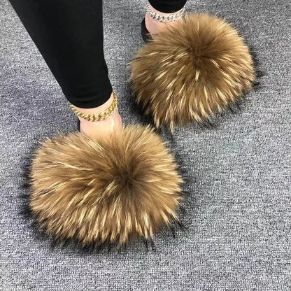 Summer Women Fur Slides Fluffy Furry Slippers Indoor Fuzzy Flip Flops Casual Outdoor Flat Ladies Fur Sandals Plush House Shoes - ShoreCo.Shop