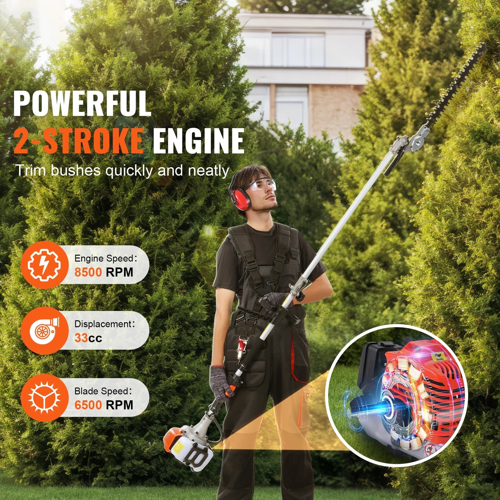 SucceBuy 33CC 6-in-1Multi-Functional Trimming Tools Gas Hedge Trimmer Weed Eater String TrimmerBrush Cutter Pole Saw Chainsaw    Home Decor Supply | Online Retail | ShoreShopper.com