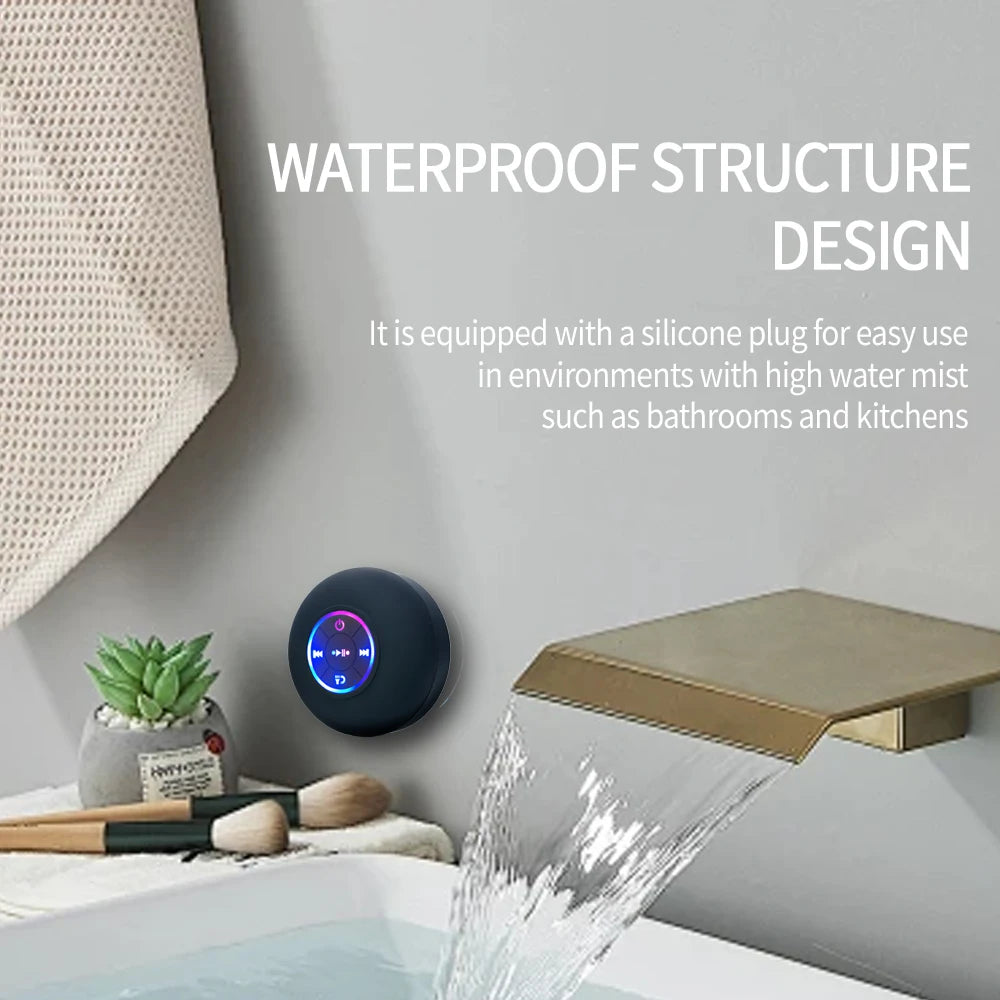 Portable Wireless Bluetooth Speaker LED Light IPX4 Waterproof Loudspeaker Outdoor Bathroom Large Suction Cup Stereo Sound Box - ShoreCo.Shop