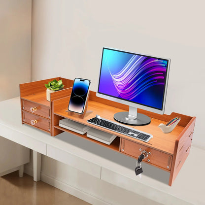 Wooden Desk Organizer W/ Drawer File Storage Desk Monitor Riser Computer Stand    Home Decor Supply | Online Retail | ShoreShopper.com