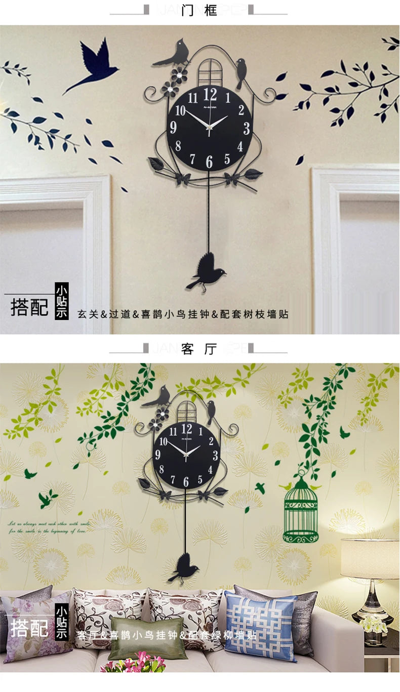 Creative Black Iron Swing Hanging Bird Wall Clock, Durable, Electronic, Large, Arts And Crafts, Modern Design    Home Decor Supply | Online Retail | ShoreShopper.com