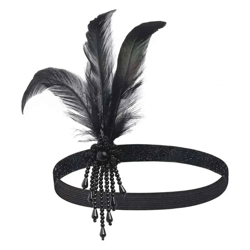 Hair Accessories Feather Headwear Tassel Makeup Party Cosplay Dress Headwear Black Diamond Masquerade Hair Band