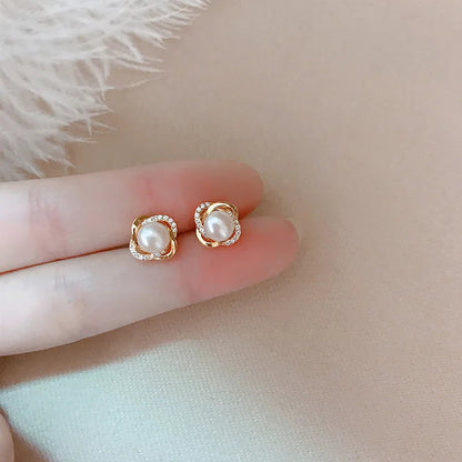 Upscale 14k Gold Jewelry Real Gold  Earrings Zircon Pearl Twist Luxury Stud Earrings for Women Brincos Pendientes Bijoux    Home Decor Supply | Online Retail | ShoreShopper.com