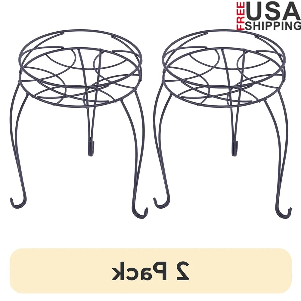 2 Pack Round Metal Plant Stand Indoor Outdoor Display Holder Collapsible Space Saving Iron Durable Rustproof Pots up to 9 Inch    Home Decor Supply | Online Retail | ShoreShopper.com