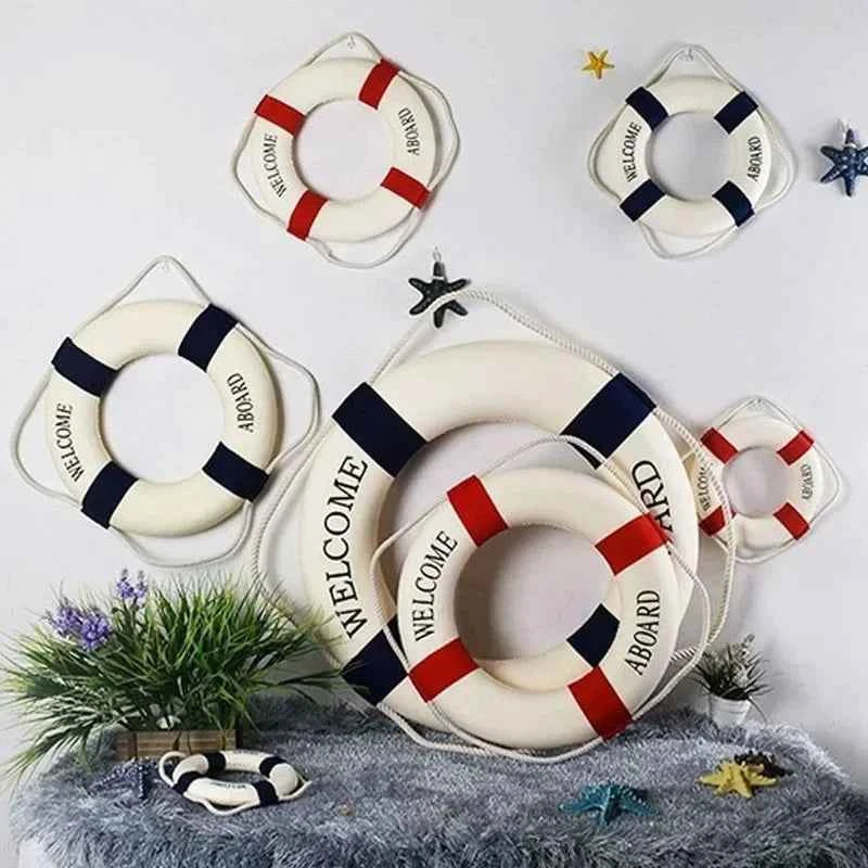 Mediterranean Style Welcome Decorative Red Blue Life Buoy Marine Beach Wall Hanging Decor Home Living Roome Decoration Crafts