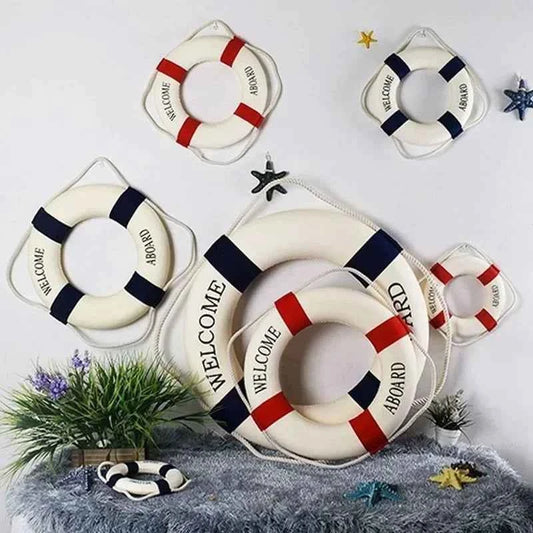 Mediterranean Style Welcome Decorative Red Blue Life Buoy Marine Beach Wall Hanging Decor Home Living Roome Decoration Crafts