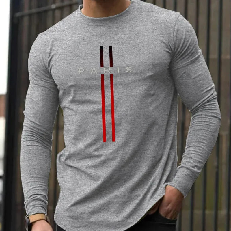 Men's Spring and Autumn 100% Cotton Loose and Comfortable Casual Paris Pattern Printed Round Neck Long Sleeve T-shirt    Home Decor Supply | Online Retail | ShoreShopper.com