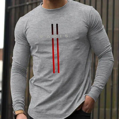 Men's Spring and Autumn 100% Cotton Loose and Comfortable Casual Paris Pattern Printed Round Neck Long Sleeve T-shirt    Home Decor Supply | Online Retail | ShoreShopper.com