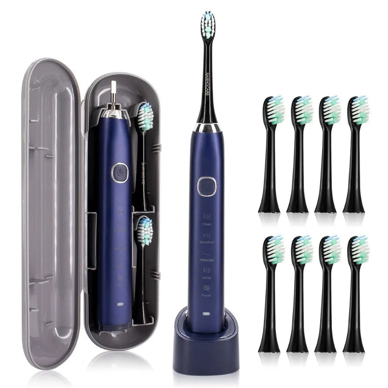 2026 NEW USB Rechargeable Electric Toothbrush Automatic Toothbrush for Adults with 5 Modes and 8 Replacement Brush Heads - ShoreCo.Shop