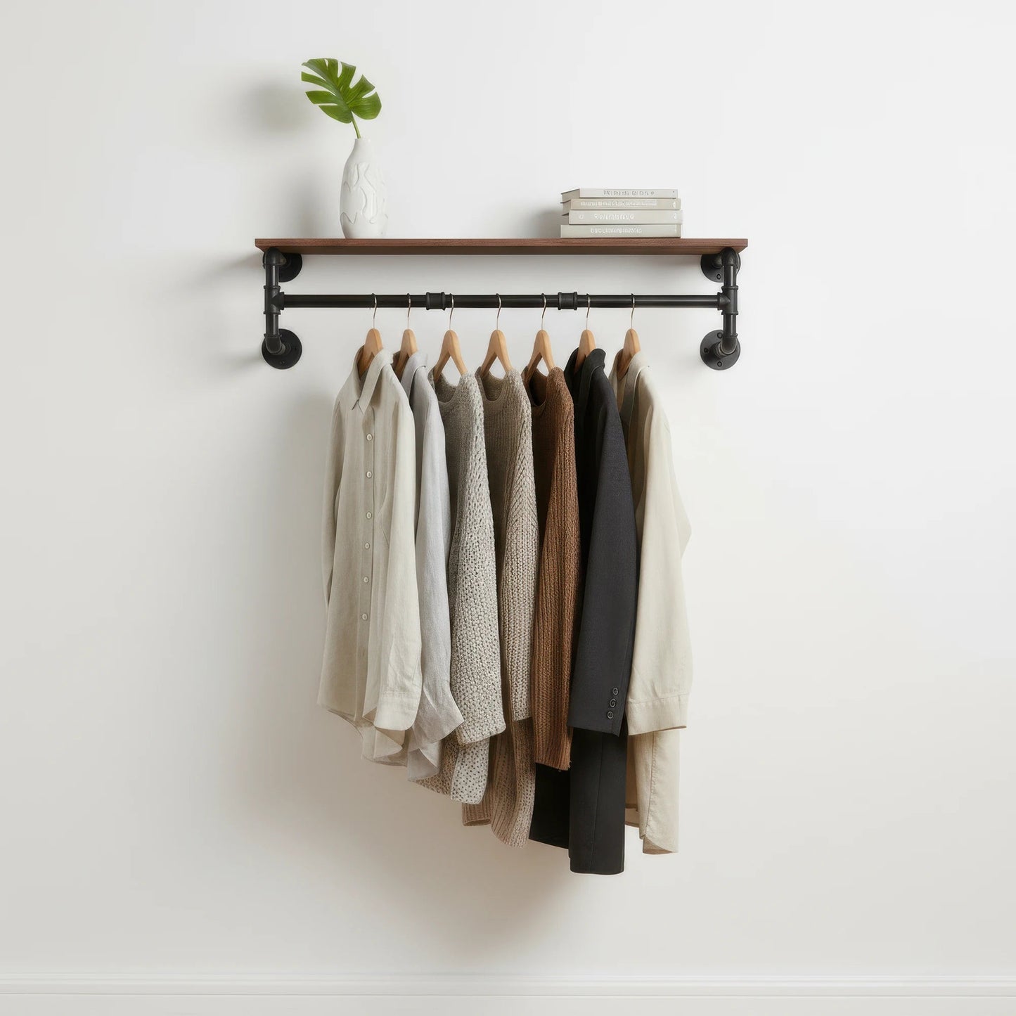 Industrial Pipe Clothes Rack with Top Shelf, 39 In Space-Saving 2 Tiers Heavy Duty Pipe Wall Mounted Clothing Shelves    Home Decor Supply | Online Retail | ShoreShopper.com