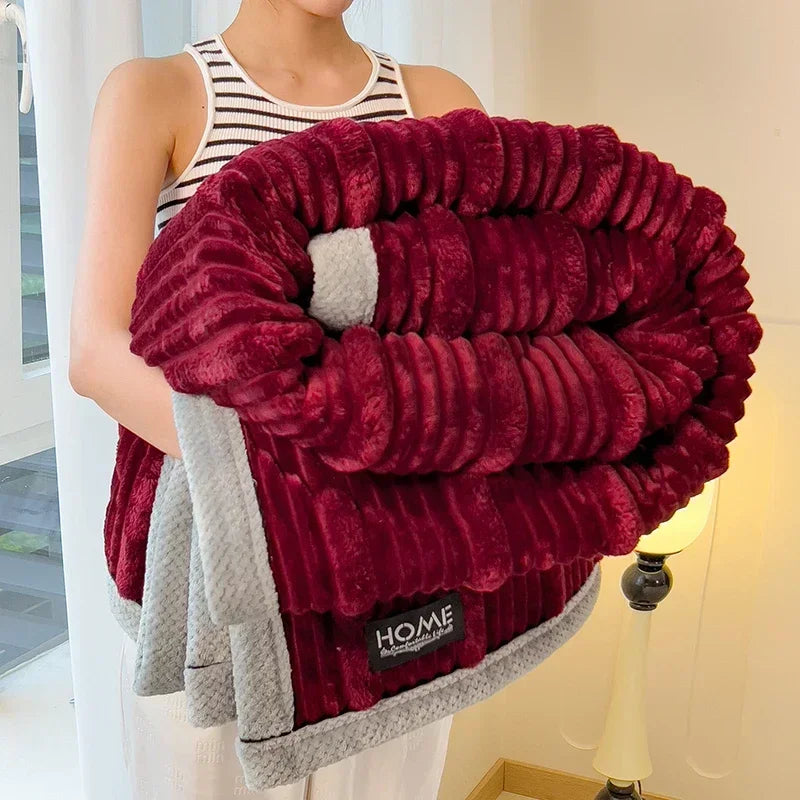 New Rabbit Plush Winter Thick Warm Coral Fleece Blanket Solid Color Double-Sided Cover Blanket Suitable Bedroom Supplies    Your Coastal Marketplace | Shoreshopper.com