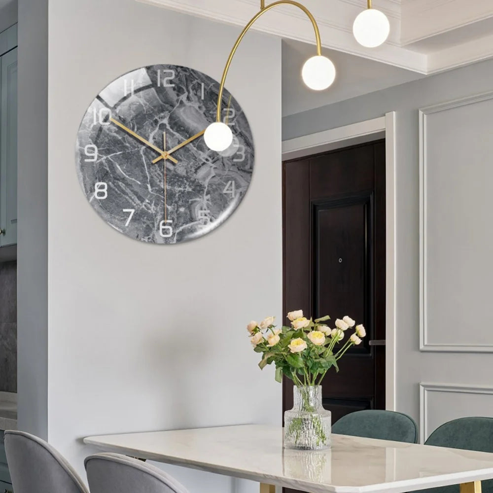 Black Gold Marble Metal Needle Modern Acrylic Round Clock 12"    Home Decor Supply | Online Retail | ShoreShopper.com