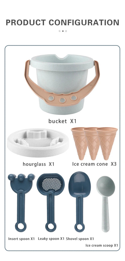 9 pieces beach toys beach bucket set A bucket, filter, accessories for homemade ice cream Can make ice ball Beach travel to    Your Coastal Marketplace | Shoreshopper.com